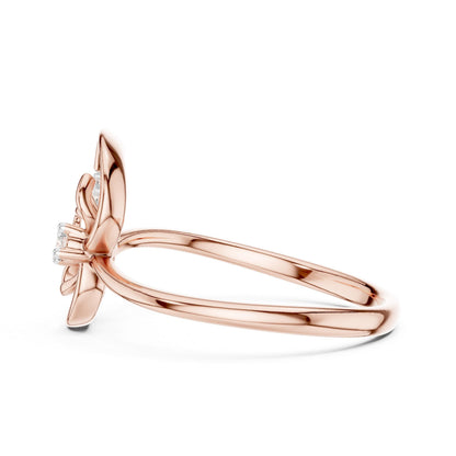 Riora moissanite floral butterfly engagement ring in rose gold, delicate nature-inspired jewelry for women.