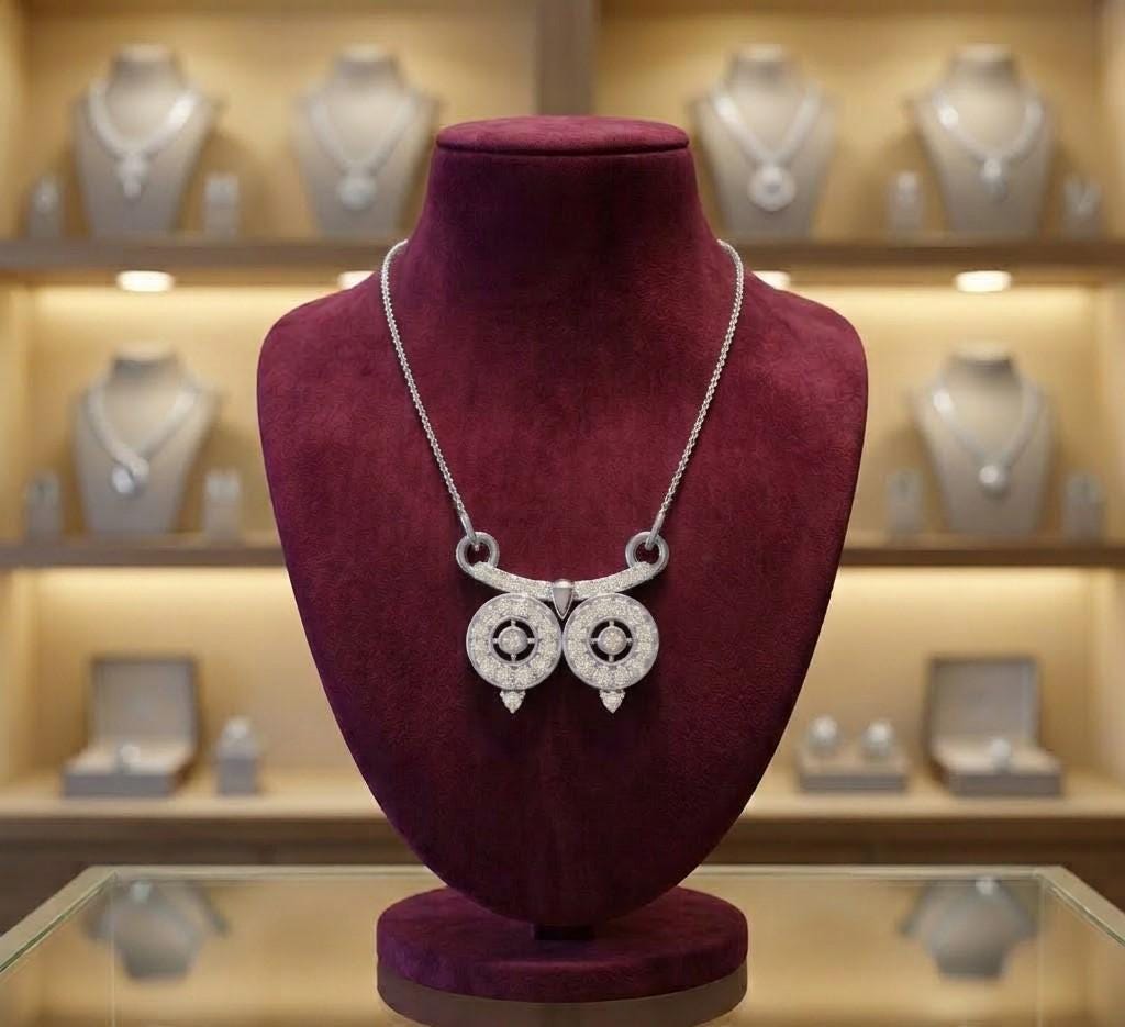 Rose gold owl moissanite necklace with dainty pendant, elegant jewelry gift for women, featuring a luxurious and minimal design.