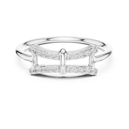 Rose gold moissanite bow ring with split band design, minimalist style, suitable for promise or wedding jewelry.