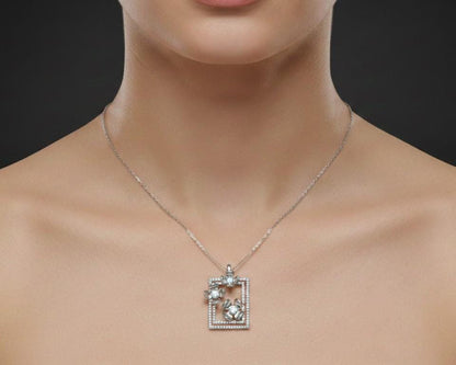 Floral Square Pendant Necklace – Gold Rose Silver, 22in Adjustable Chain, Hypoallergenic Gift for Her