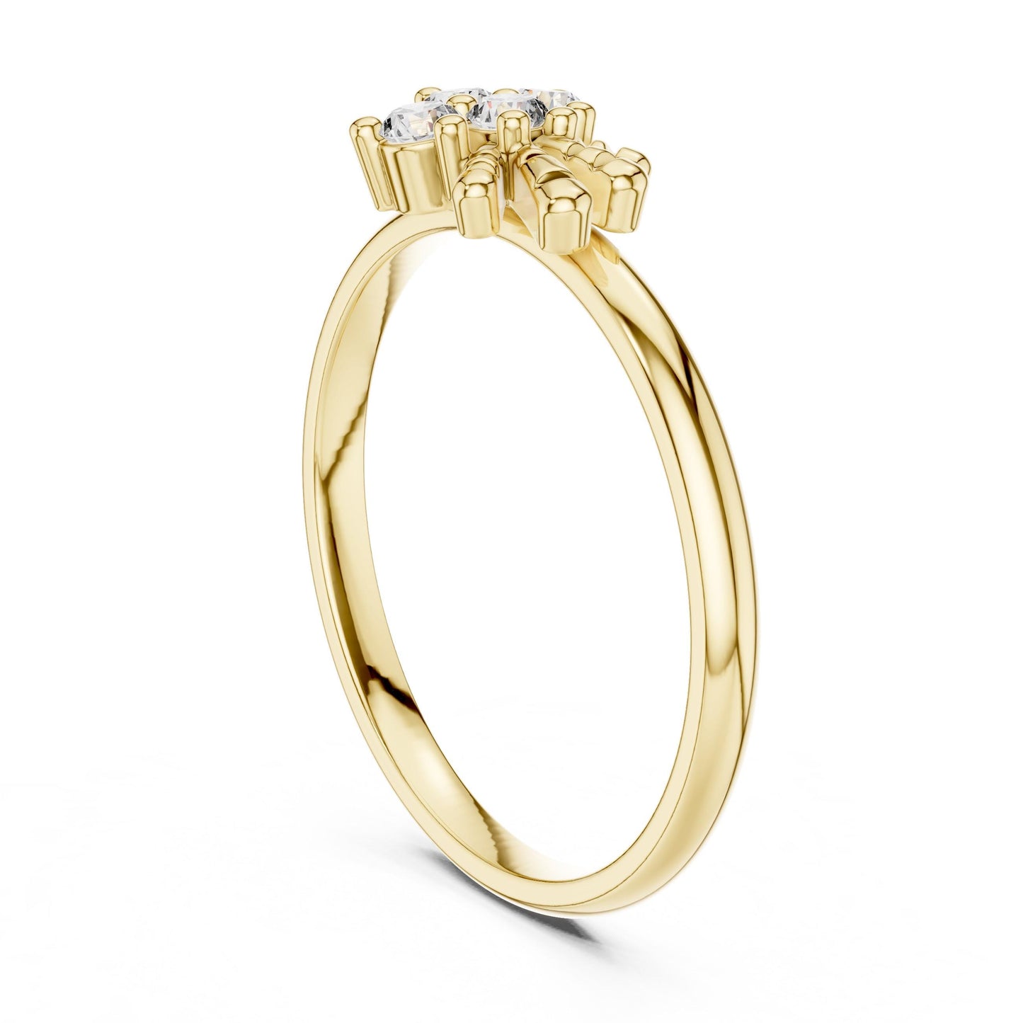 Riora floral moissanite diamond cluster vintage-style promise ring with flower design, elegant bridal jewelry gift.