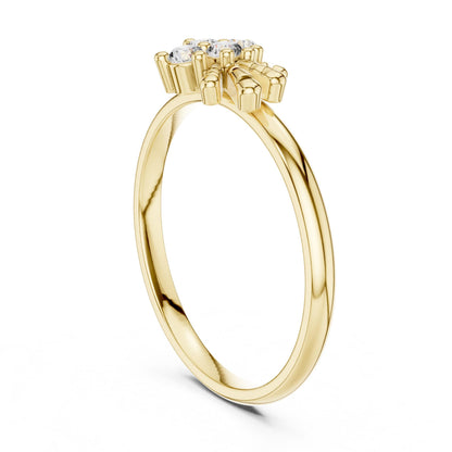 Riora floral moissanite diamond cluster vintage-style promise ring with flower design, elegant bridal jewelry gift.