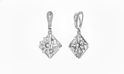 Moissanite Floral Drop Earrings | Hypoallergenic Geometric Dangle | Gold, Rose Gold, Silver