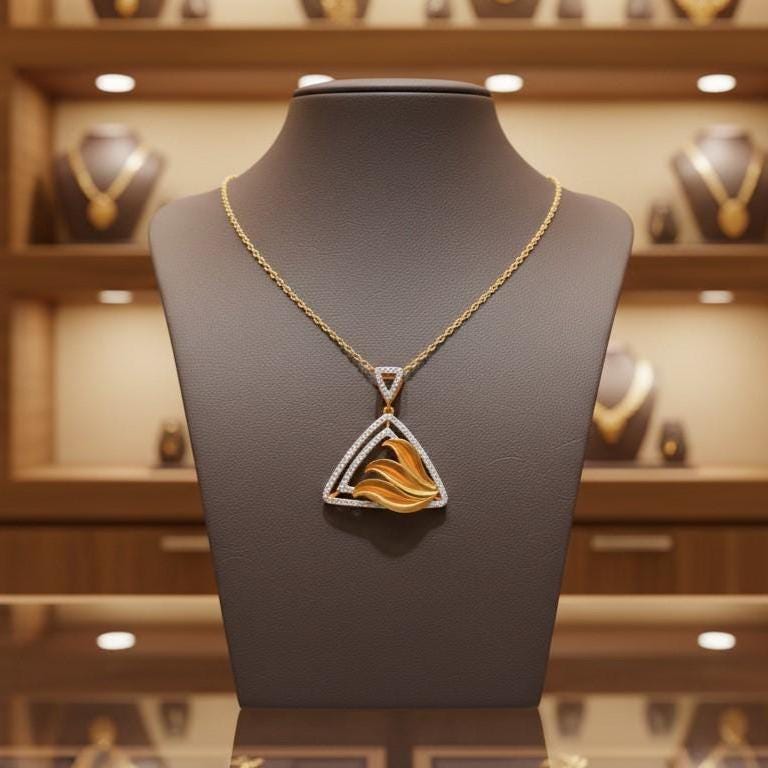 Moissanite Triangle Pendant Necklace, Gold Rose Silver Jewelry, Elegant Gift for Her