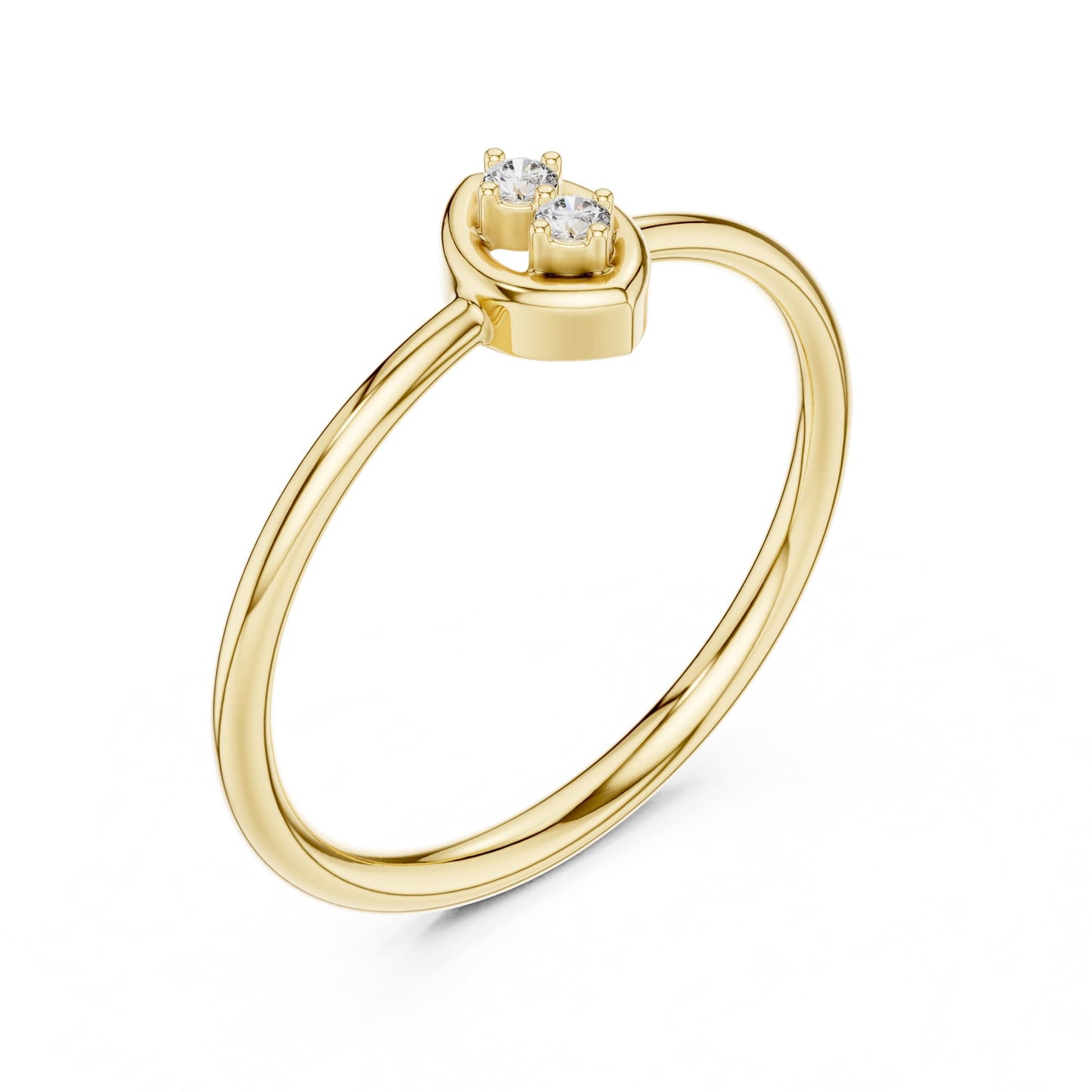 Riora minimalist double moissanite diamond ring with two stones, open gold and silver dainty engagement band, elegant and modern design