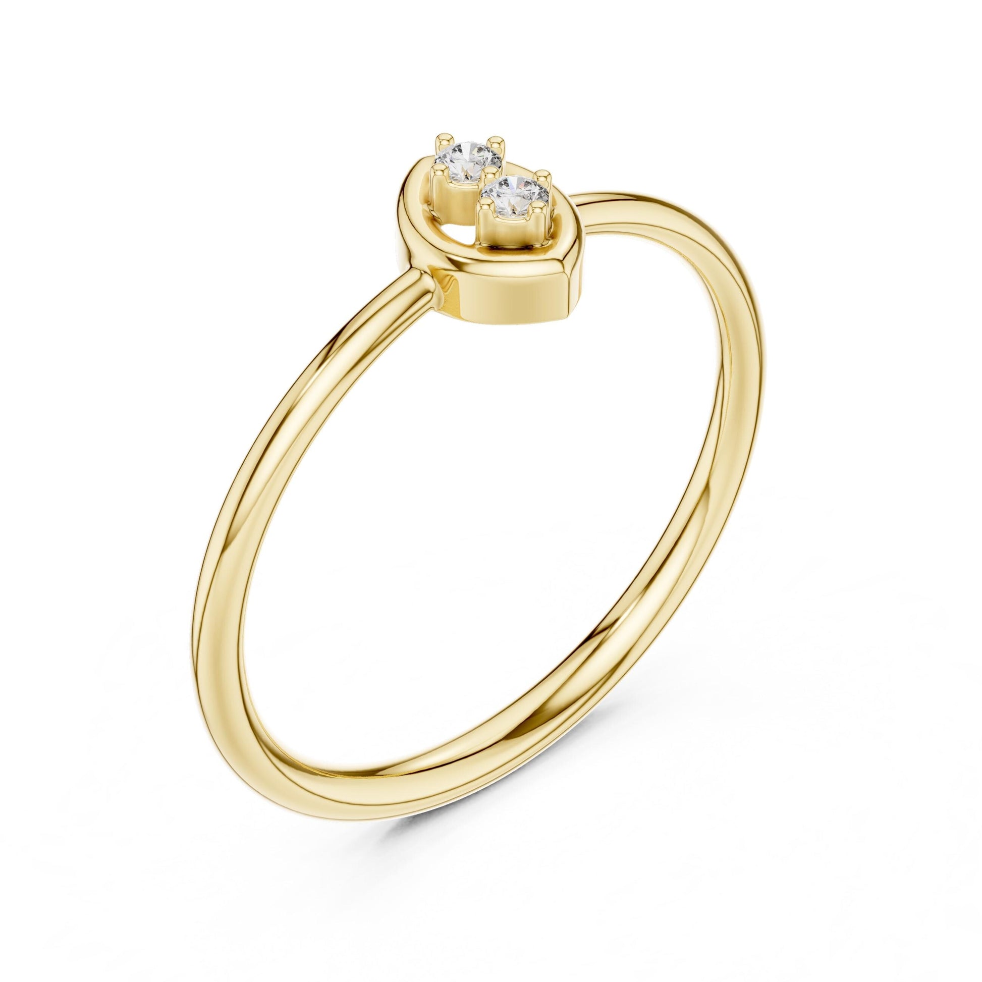 Riora minimalist double moissanite diamond ring with two stones, open gold and silver dainty engagement band, elegant and modern design