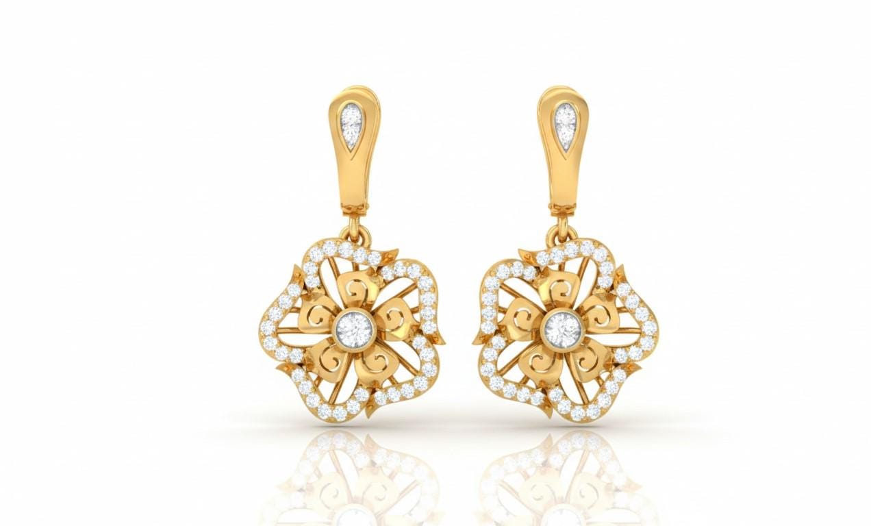 Moissanite Floral Drop Earrings for Women | Gold, Rose Gold & Silver | Bridal & Valentine Gift
