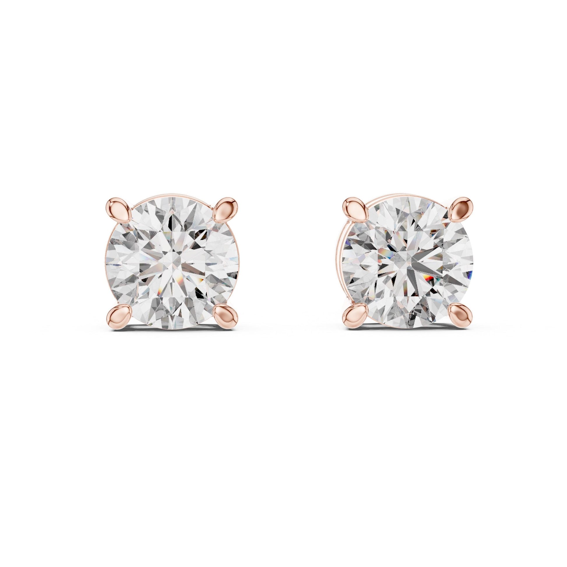 Riora rose gold moissanite diamond stud earrings featuring a minimalist dainty design for everyday elegance and bridal jewelry.
