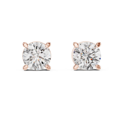 Riora rose gold moissanite diamond stud earrings featuring a minimalist dainty design for everyday elegance and bridal jewelry.