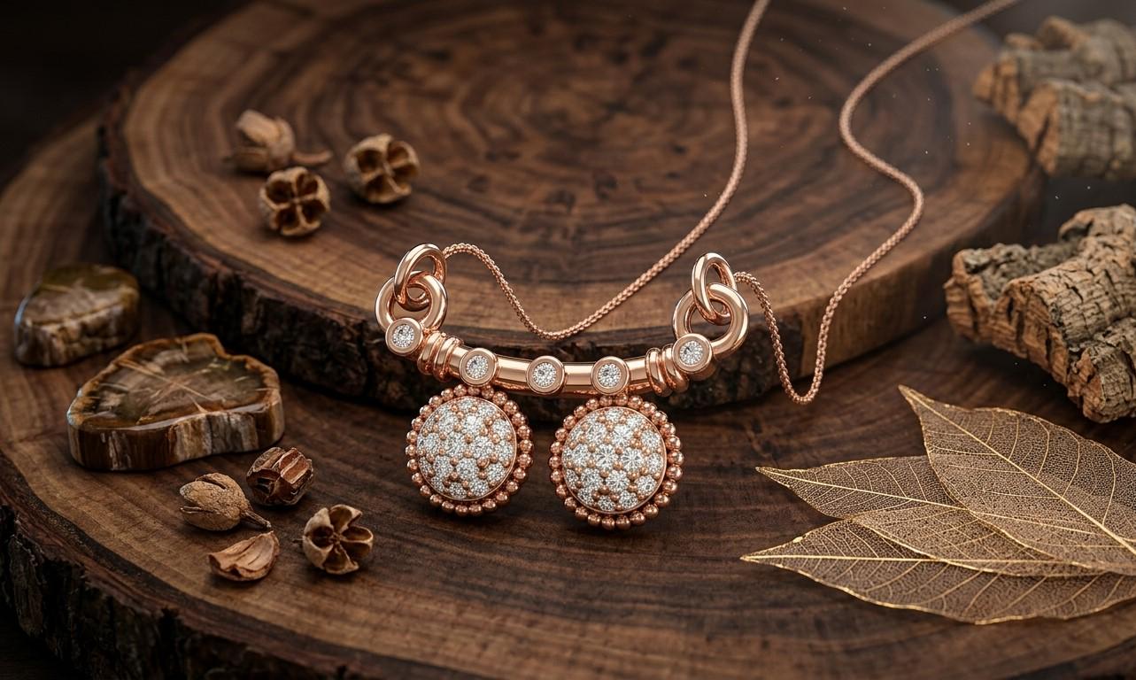 Riora moissanite dangle necklace with double disc pendant in rose gold, minimalist bridal jewelry, elegant gift accessory