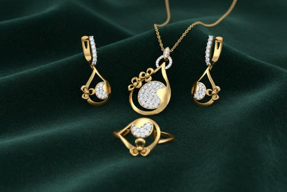 Moissanite Teardrop Jewelry Set for Women | Necklace, Earrings & Ring | Gold, Rose Gold & Silver | Bridal & Valentine Gift