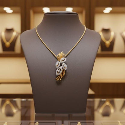 Moissanite Leaf Pendant Necklace, Hypoallergenic Adjustable Chain