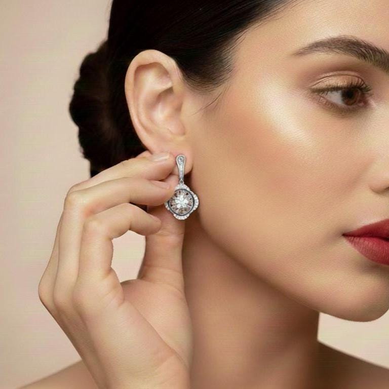 Moissanite Floral Drop Stud Earrings | Hypoallergenic Dangle Studs | Gold, Rose Gold & Silver | Riora