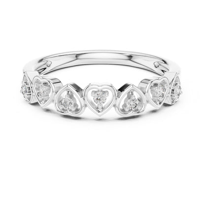 Riora Moissanite heart crown ring with rose gold and silver, minimalist wedding band featuring romantic diamond-like stone.