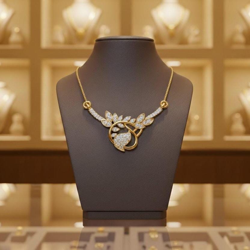 Moissanite Leaf Pendant Necklace, Hypoallergenic Adjustable Chain