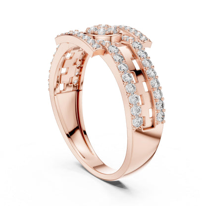 Riora luxury CZ halo band ring in rose silver with sparkling stones, hypoallergenic statement wedding and anniversary jewelry.