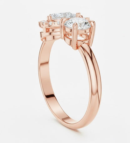 Two Stone CZ Ring | Pear & Round Halo | Gold, Rose Gold & Silver