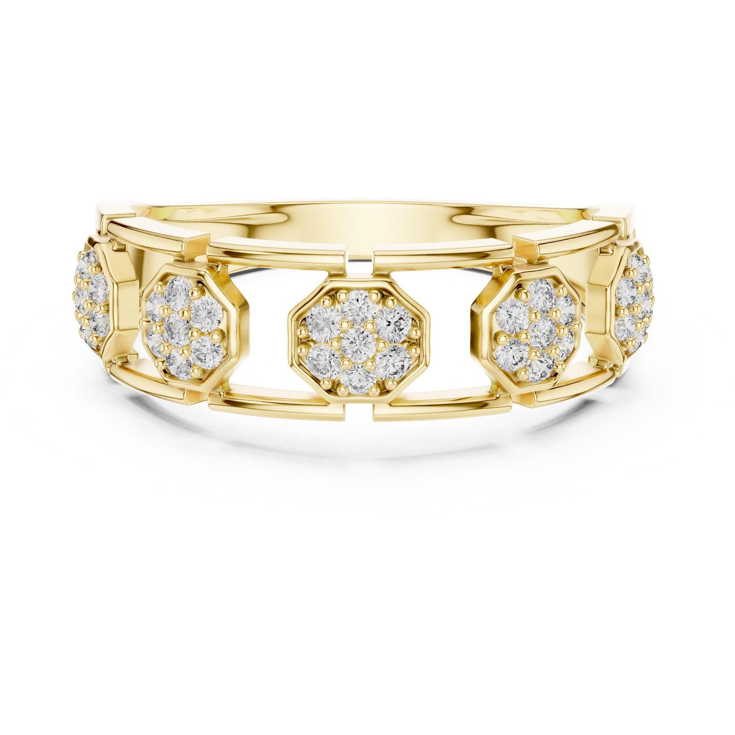 Riora cubic zirconia hexagon band ring for women in gold, rose gold, and silver, size 5-11, perfect for wedding or promise occasions.