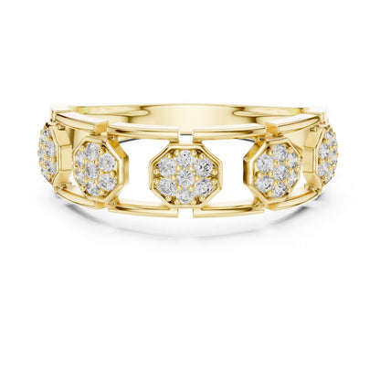 Riora cubic zirconia hexagon band ring for women in gold, rose gold, and silver, size 5-11, perfect for wedding or promise occasions.