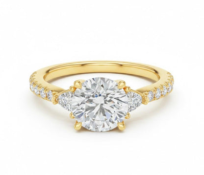 Riora elegant CZ engagement ring with gold, rose, and silver tones featuring a sparkling central stone on a delicate band.