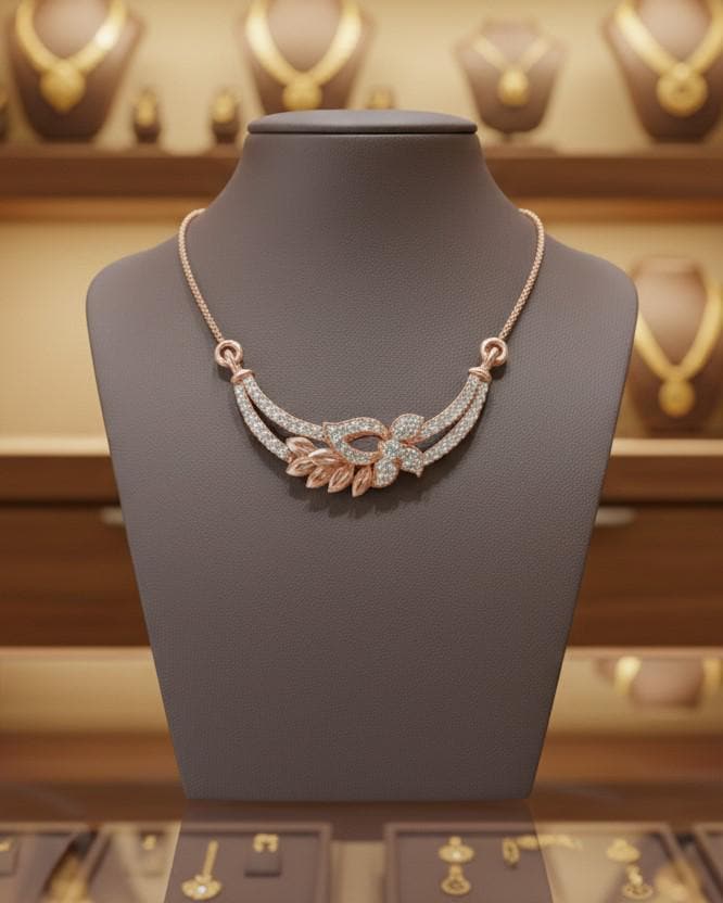 Elegant moissanite floral necklace by Riora featuring a sparkling flower pendant, perfect for bridal jewelry or wedding gifts.