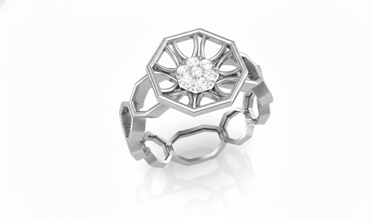 Geometric Moissanite Ring | Hypoallergenic Floral Statement Ring | Gold Rose Gold Silver | Engagement & Valentine Gift