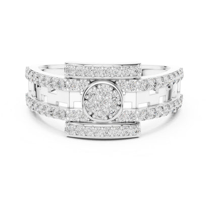 Riora luxury CZ halo band ring in rose silver, hypoallergenic statement wedding and anniversary ring with sparkling center stones.