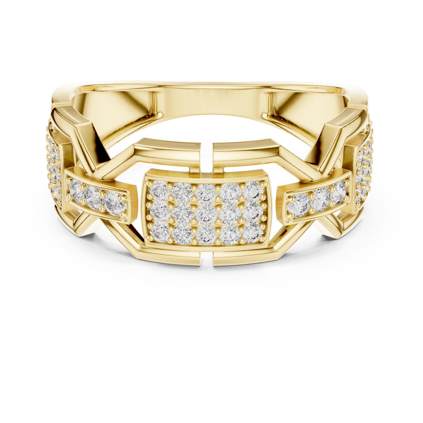 Riora luxury moissanite diamond ring with rose gold chunky band, statement jewelry for him, suitable for wedding or gift.