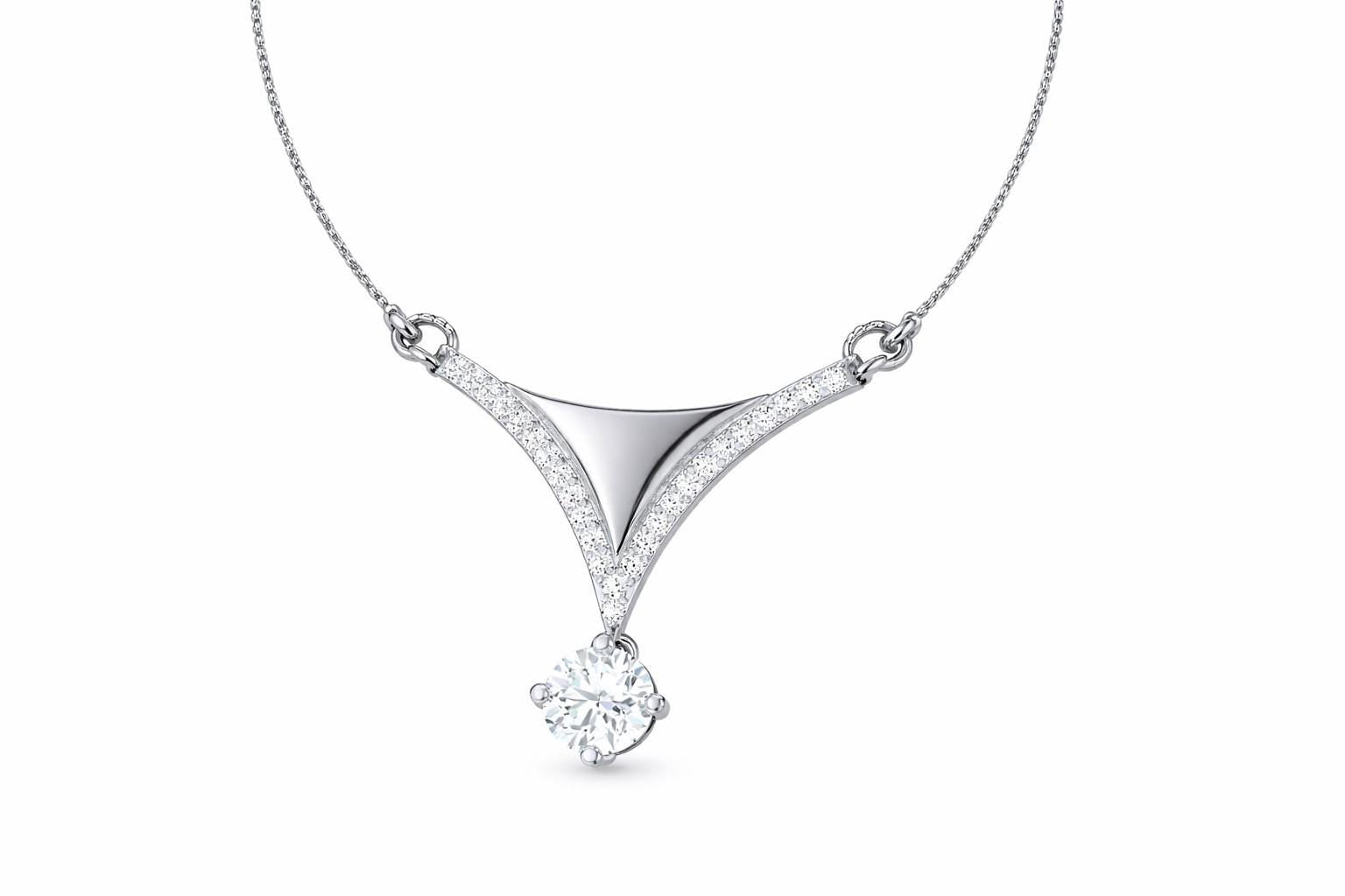 Rose silver Moissanite V pendant necklace with elegant design, perfect for bridal jewelry and minimalist wedding gifts for women.