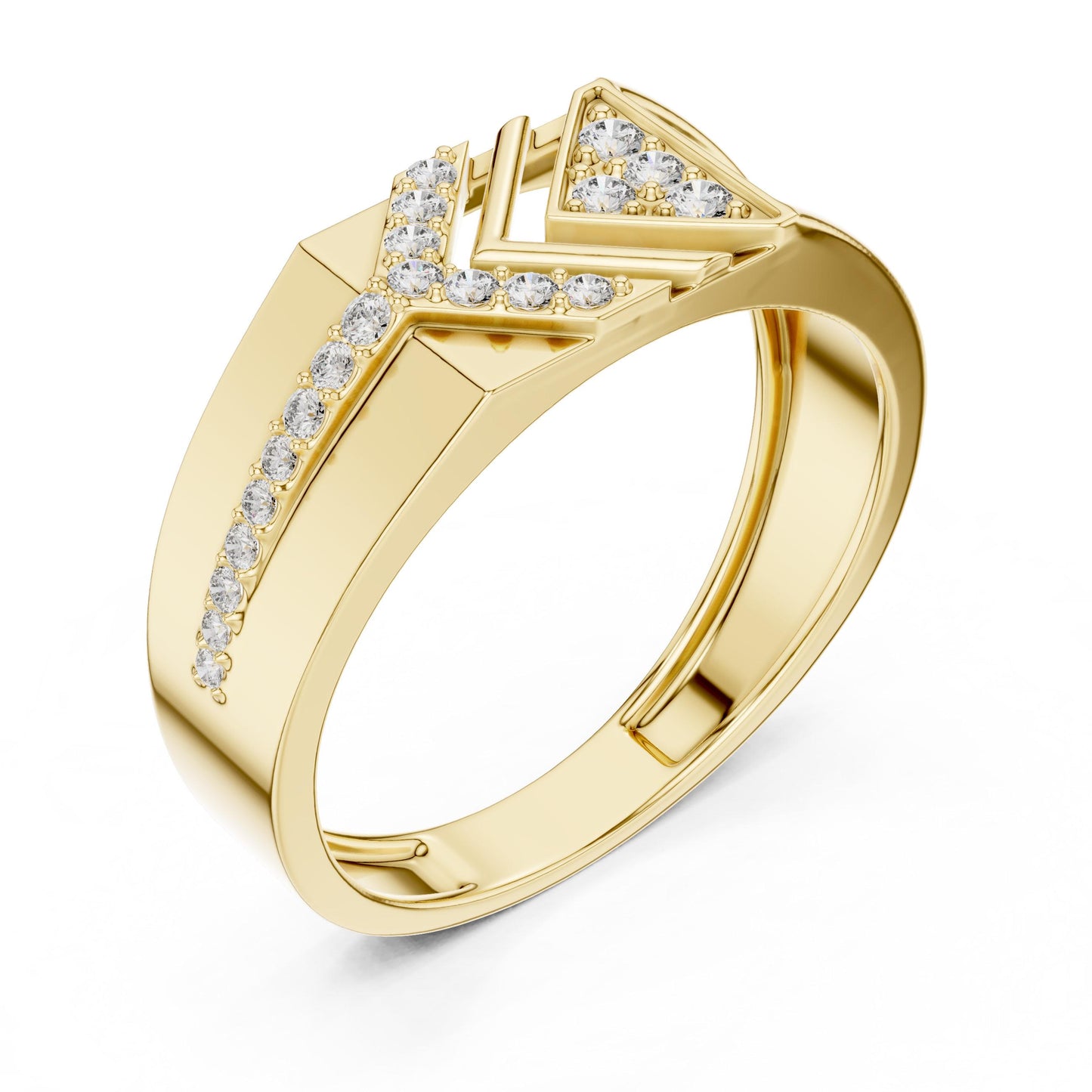 Riora luxury geometric CZ band ring in gold, silver, and rose gold with a statement design, nickel-free wedding gift jewelry