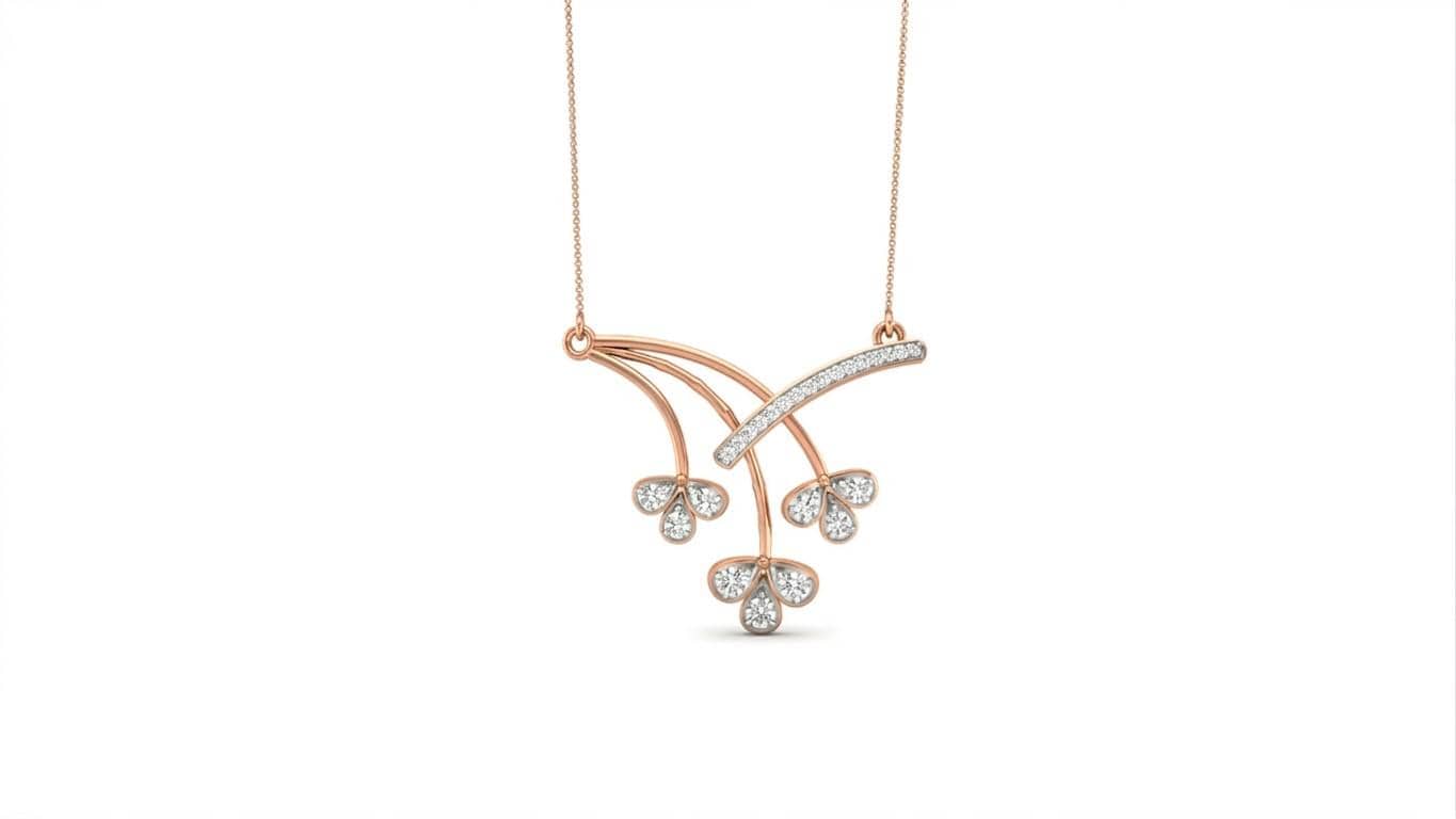 Riora Moissanite floral branch necklace with delicate diamond flower pendant in gold rose gold, bridal wedding jewelry.