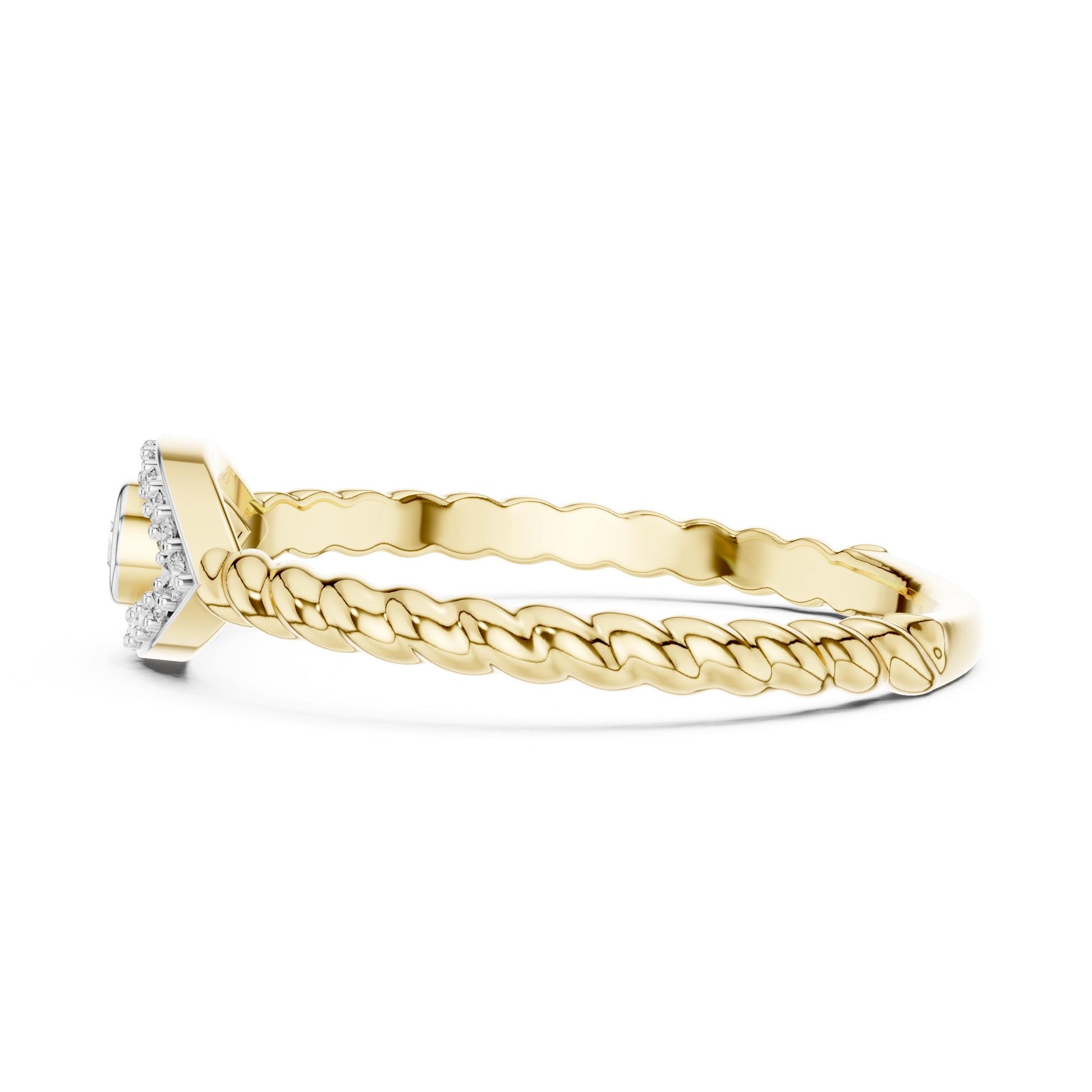 Rose gold evil eye moissanite ring with dainty diamond band, minimalist stacking jewelry by Riora, featuring eye-shaped design.