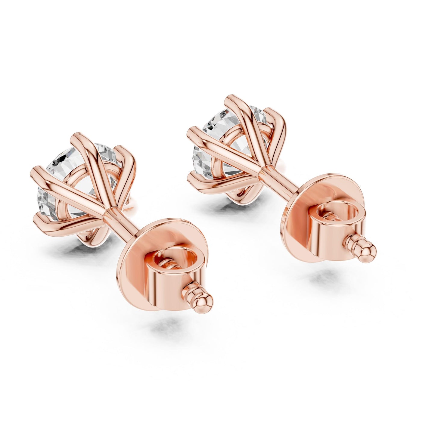 Riora Moissanite diamond stud earrings in rose gold, minimalist dainty jewelry perfect for everyday wear or bridal gifts.