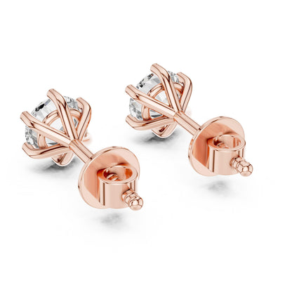 Riora Moissanite diamond stud earrings in rose gold, minimalist dainty jewelry perfect for everyday wear or bridal gifts.