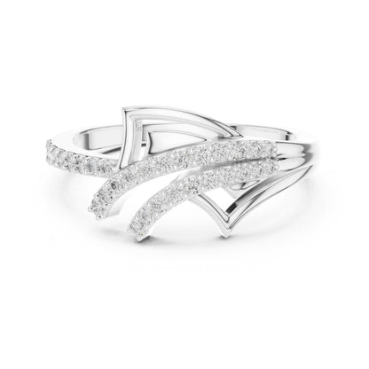 Riora elegant moissanite diamond wave ring, minimalist stacking wedding band for women with dainty rose design.