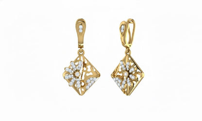 Moissanite Floral Drop Earrings | Hypoallergenic Geometric Dangle | Gold, Rose Gold, Silver