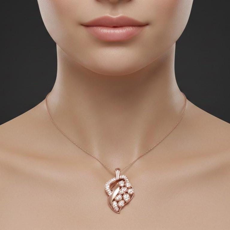 Leaf Pendant Necklace, Rose Gold Silver, Anniversary Gift