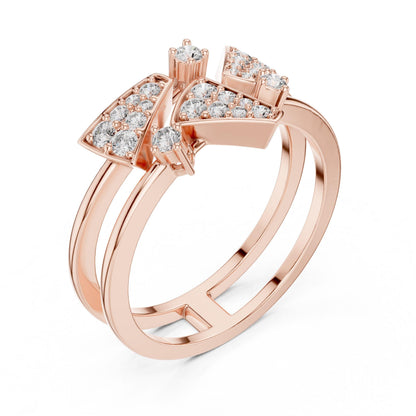 Geometric moissanite diamond statement ring in rose gold for women, bold modern designer jewelry by Riora