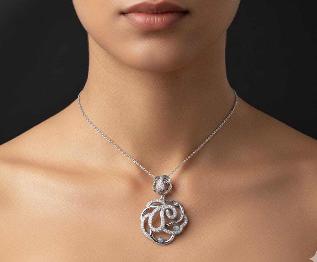 Moissanite Swirl Pendant Necklace for Women | Gold, Rose Gold & Silver | Bridal & Anniversary Gift