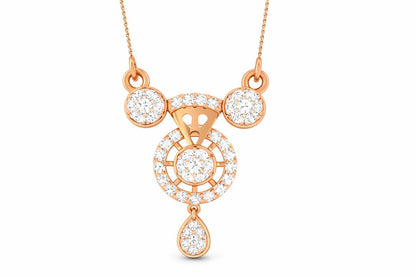Riora moissanite halo drop necklace with bridal diamond look pendant in rose, gold, and silver jewelry for weddings and special occasions