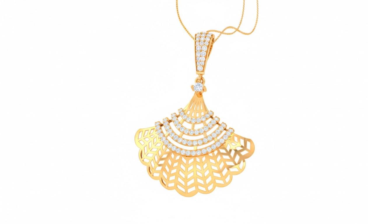 Moissanite Fan Pendant Necklace – Rose Gold Art Deco Style