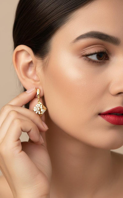 Moissanite Floral Drop Earrings | Hypoallergenic Geometric Dangle | Gold, Rose Gold, Silver