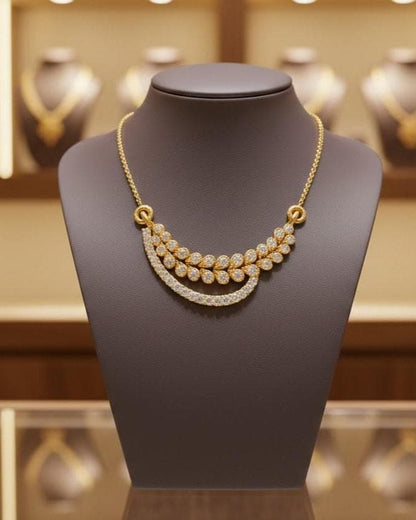 Elegant moissanite leaf necklace by Riora with gold and silver finish, minimalist design perfect for bridal or wedding gift.