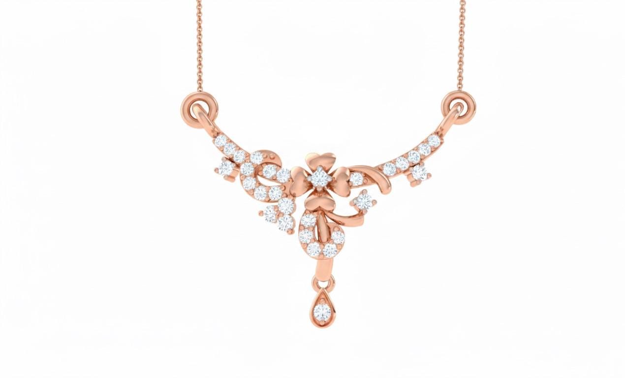 Moissanite Floral Pendant Necklace, Rose Gold Silver, Adjustable Chain