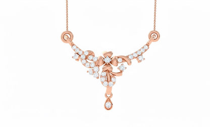 Moissanite Floral Pendant Necklace, Rose Gold Silver, Adjustable Chain