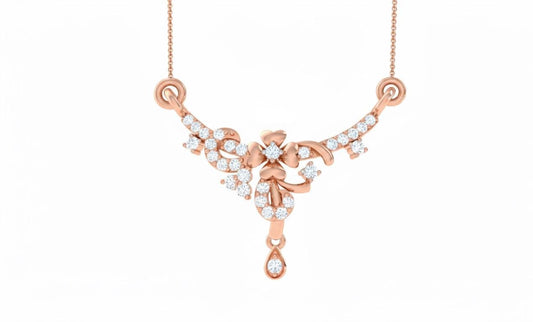 Moissanite Floral Pendant Necklace, Rose Gold Silver, Adjustable Chain