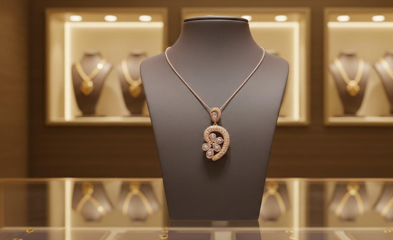 Floral Pendant Necklace, Rose Gold Silver Adjustable Chain Moissanite