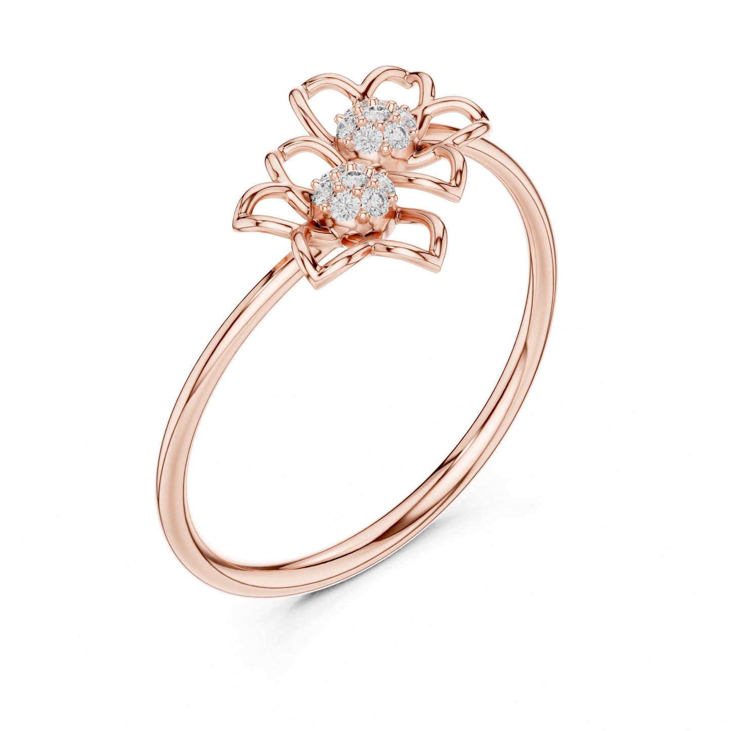 Riora double flower moissanite diamond ring in rose silver with floral vintage design, bridal promise band, bridal gift.