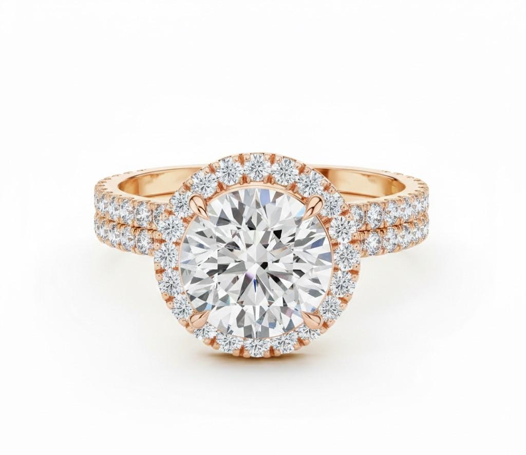 CZ Halo Engagement Ring | Gold, Rose Gold & Silver | Hypoallergenic Bridal Jewelry
