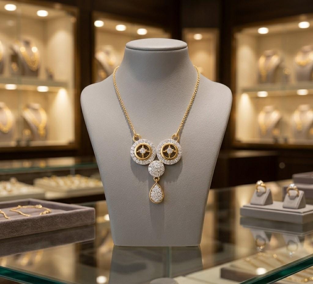 Riora moissanite circle drop necklace with gold rose silver pendant, dainty minimalist bridal jewelry, elegant wedding gift